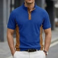 thumbnail image 2 of UVEASISHA Corduroy Polos Shirt Men 4 Button Stand Collar Short Sleeve Tshirts Vintage Color Block Golf Shirts Outdoor Casual Active Summer Tees Blue XL, 2 of 5