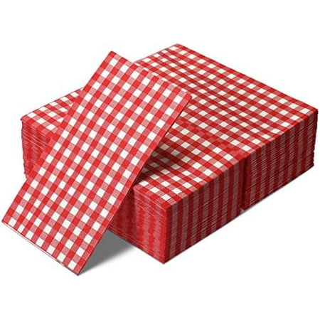 120 Pieces Gingham Paper Napkins Bulk, Red Buffalo Plaid Napkins Checkered Disposable Guest Towels Set Picnic Theme Paper Hand Towels for Home Dinner Christmas Birthday Party Supply, 3 Ply
