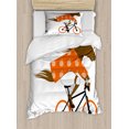 thumbnail image 1 of Horse Twin Size Duvet Cover Set, Illustration of Cyclist Horse Riding a Bicycle and Wearing Orange Outfits, Decorative 2 Piece Bedding Set with 1 Pillow Sham, Brown Orange Black, by Ambesonne, 1 of 3