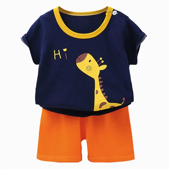NIEWTR Toddler Boys Clothes Baby Boy Summer Outfit Striped T-shirt Toddler Boy Summer Clothes 6 12 18 Months 2 3 4 5 T Kids Boy Short Set(Navy,2-3 Years)