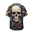 thumbnail image 6 of Lsque Vintage Leaf Flower Skull print Men's Cuban Collar Short Sleeve Shirt Summer Beachwear Casual Button Down Fashionable Vacation Leisure Shirt-XX-Large, 6 of 7