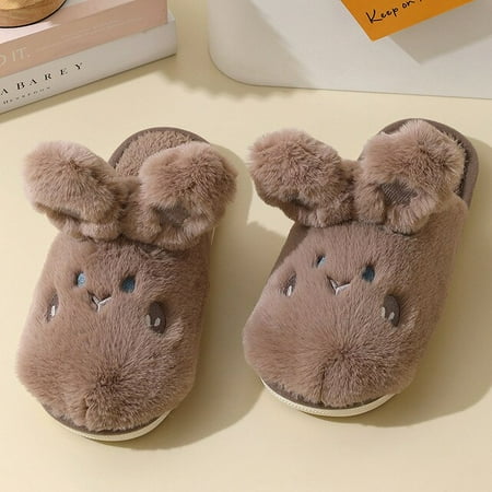 

CoCopeanut Cute Cartoon Slipper for Woman Winter Indoor Warm Plush Ladeis Shoes Slides Kawaii Rabbit Girls Home Faux Fur Female Slippers