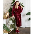 thumbnail image 6 of Lotus Linen Women’s Cozy Plush Hooded Robe - Warm Long Fleece Bathrobe, Wine Red L/XL, 6 of 10