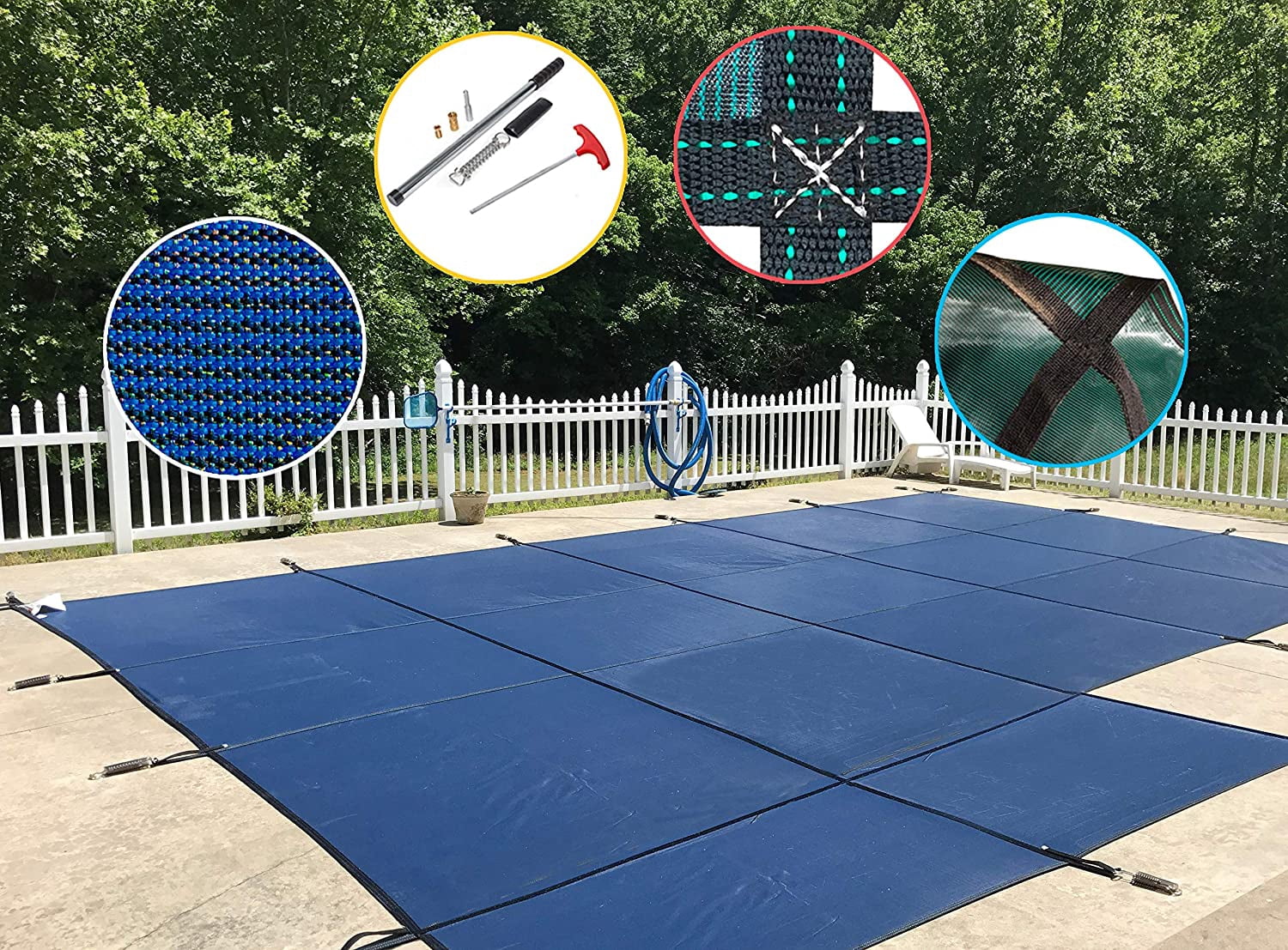 WaterWarden Inground Mesh Pool Safety Cover for a 20’ x 40’ Rectangle Pool, Left Step, 20-Year Warranty