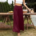 thumbnail image 2 of Lilgiuy Women's Fashion Casual High Waist Elastic Waist Solid Color Ruffle Wide Leg Long Pants Wine 4(S) Winter Clothes for 2022, 2 of 4