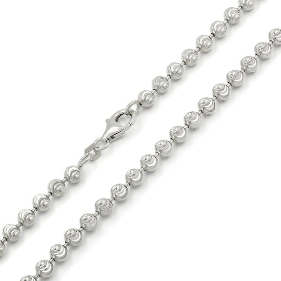 925 Italian Sterling Silver 4mm Ball Bead Moon Cut Chain, FREE Microfiber Cloth, Rhodium Dog Tag Solid Mens Womens Necklace 16" - 36", Giorgio Bergamo