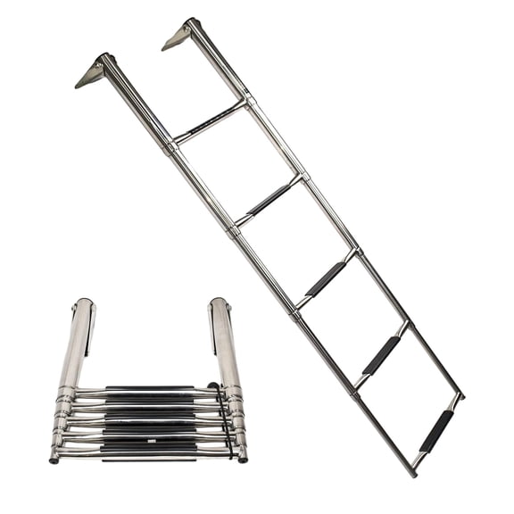 MARINE CITY 5-Step Telescoping Swim Ladder, Durable Stainless Steel, Anti-Slip, Space-Saving Design, Supports Up to 400 lbs, Ideal for Boats, Ships, Marines, Pontoons