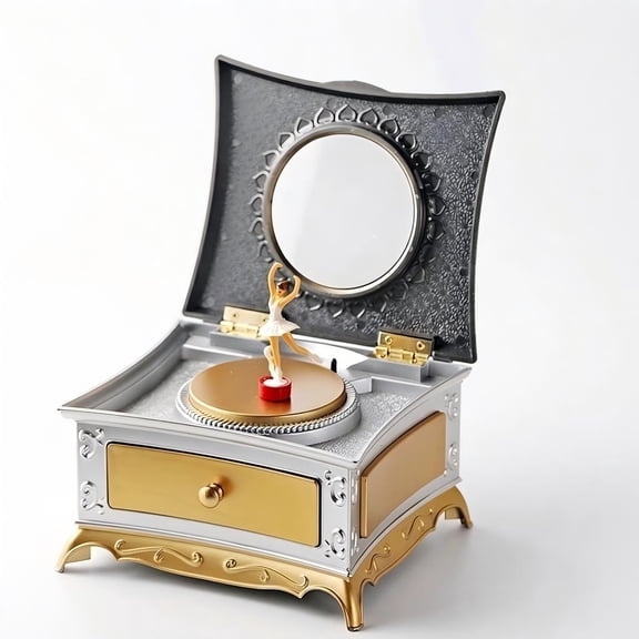 Florenta Musical Jewelry Box for Girls with Drawer and Jewelry Set with Ballerina Theme - Golden