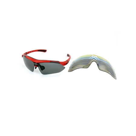 Red Half Rim Polarized Sunglasses Eyewear Glasses w 4 Pair Lens Replacement