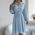 thumbnail image 4 of MIUOWANP Clothes A-Line Dresses for Women 2024 Fall Women's Fall/Winter Dressy Casual Button Tied Waist Long Sleeved Solid Color Lapel Dress,Size M Light Blue, 4 of 8