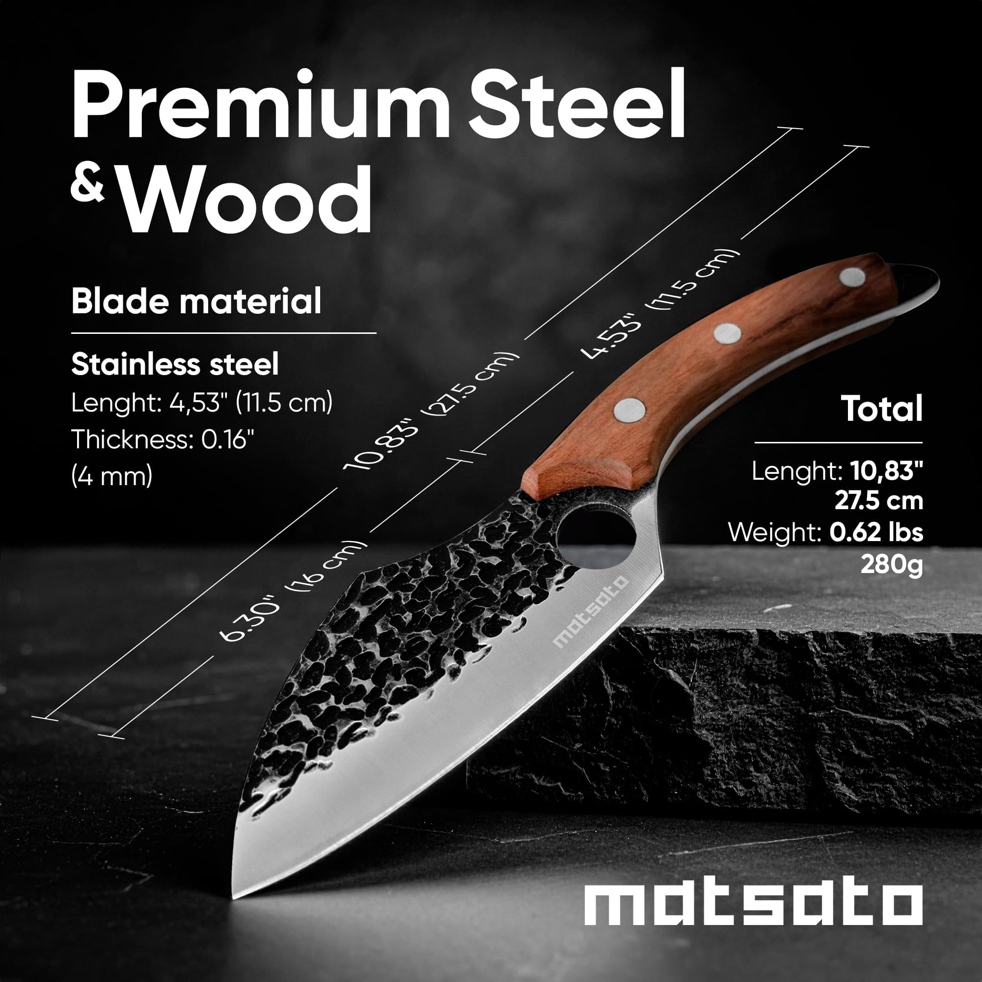 Matsato Chef Knife -  4.53 inches Japanese Steel Chefs Knife for Meat & Vegetables