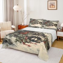 Homewish Animal Raccoon 4 Pieces Queen Sheet Sets for Teens Boys Girls,Red Sparrow Ultra Soft Flat Sheet,Merry Christmas Queen Fitted Sheet,Luxury Bedroom Decor