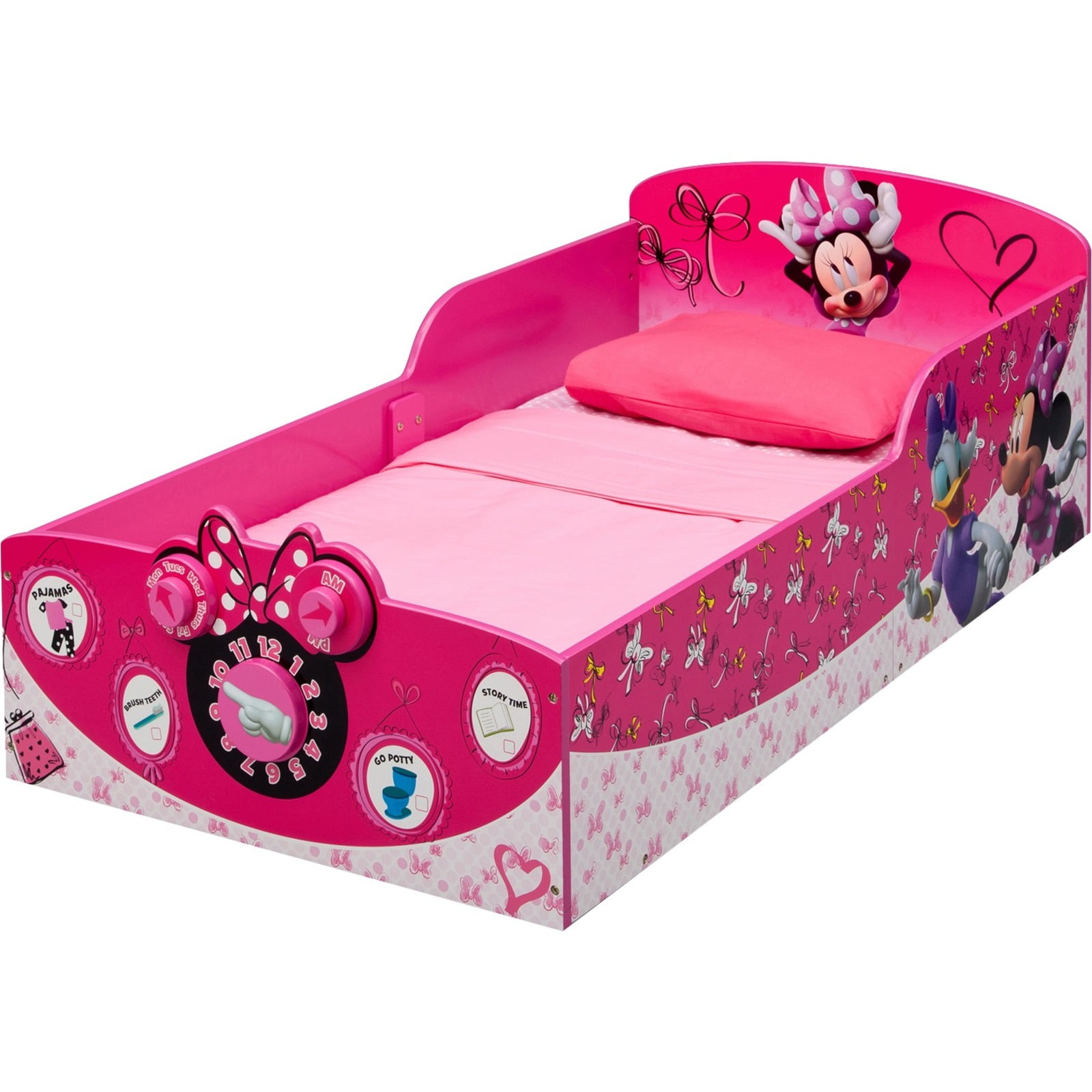 NEW MINNIE MOUSE TODDLER BED WITH PROTECTIVE SIDE PANELS PINK BLUE NEW FREE P+P 