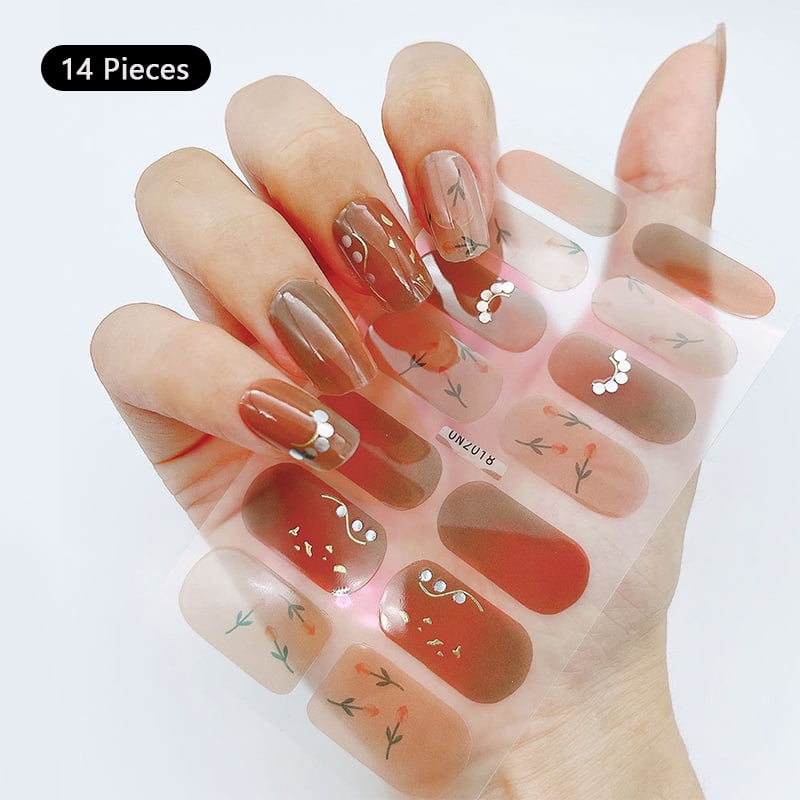 DIY Free-Baking Full Cover Wraps Flower Gradient Nail  Patch Polish Strips Salon Finished Nail Decals No Need UV Lamp Cured