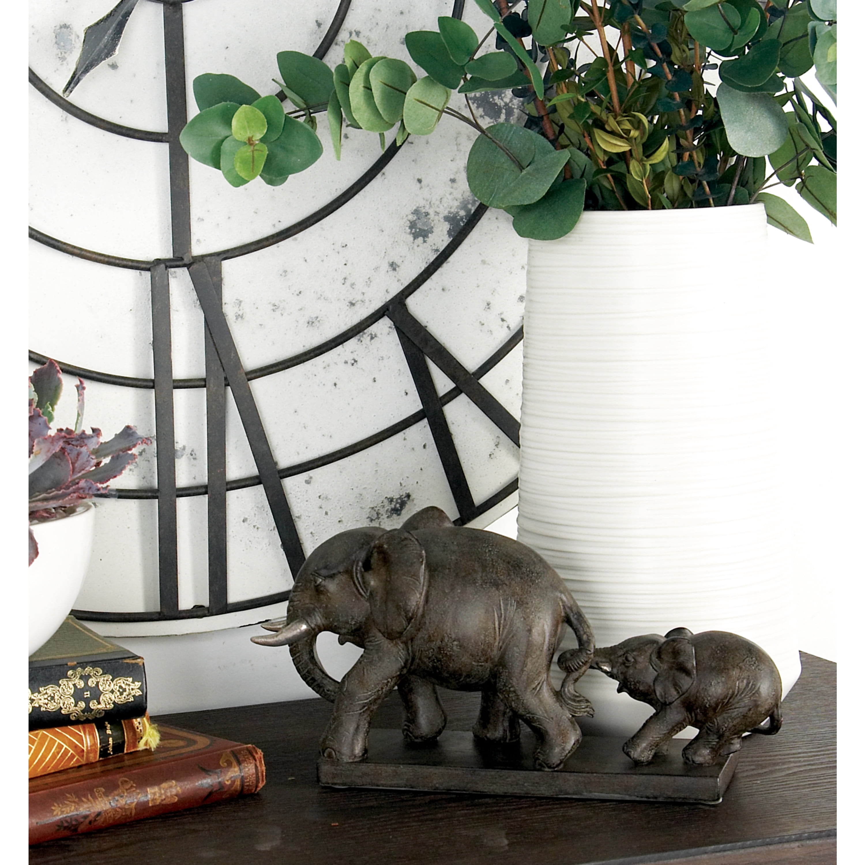 11" x 6" Brown Polystone Elephant Sculpture, by DecMode
