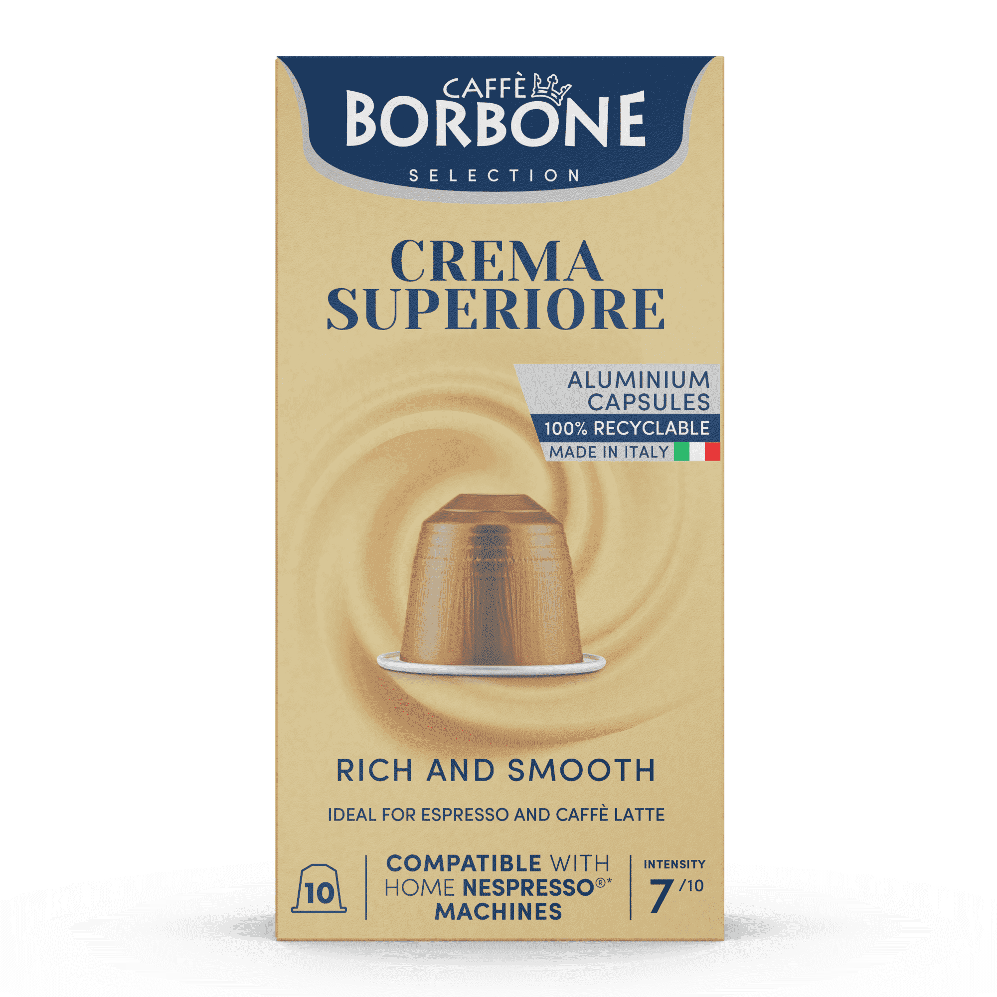 Caffè Borbone Crema Superiore, Medium Roast Nespresso Compatible Aluminum Coffee Pods - 100 Count (10 packs of 10)