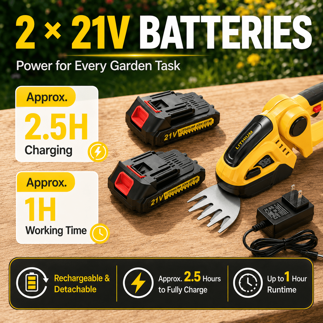 UNTIMATY Hedge Trimmer Cordless, 2 in 1 Handheld Electric Grass Trimmer , Trimmer for Bush,Tree, Garden, Patio and Lawn