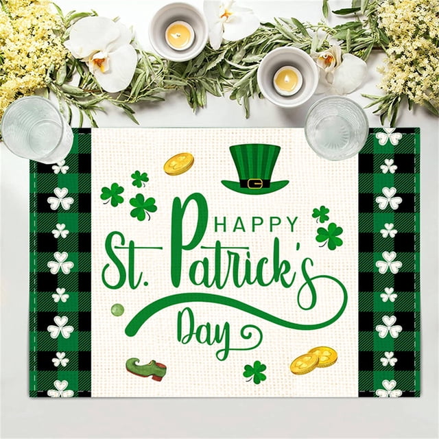 HCBY Single Shamrock Print Place Mat, Durable Anti-Fouling Dining Table Mat, St. Patrick's Day Kitchen Decor & Party Supply
