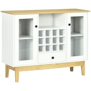 HOMCOM Wine Cabinet, Coffee Bar Cabinet with 12-Bottle Wine Rack, Drawer and Glass Doors, Kitchen Buffet Cabinet, White