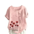 thumbnail image 2 of Aqestyerly Haut à Manches Courtes en Solde, T-Shirt Décontracté en Lin à Col Rond Imprimé pour Femmes pour Easygoing/rose(TTG), 2 of 4