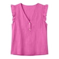 thumbnail image 4 of Karight Cotton Linen Tank Tops for Women V Neck Ruffle Sleeveless Gauze Shirts Flowy Boho Blouses Summer Dressy Casual Camisole, 4 of 8