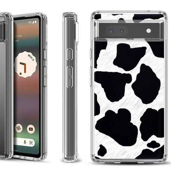 Shockproof Bumper Phone Case for Google Pixel 6a, by OneToughShield ® - Cow Skin Design