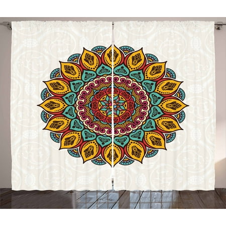 India Curtains 2 Panels Set, Mandala with Vintage Elements on Victorian Backdrop Islamic Arabic Ancient Motifs, Window Drapes for Living Room Bedroom, 108W X 84L Inches, Multicolor, by (Best Color For Living Room India)