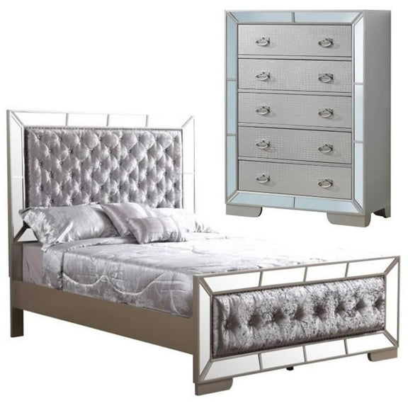 Home Square 2-Piece Set with Queen Panel Bed and 5-Drawer Chest