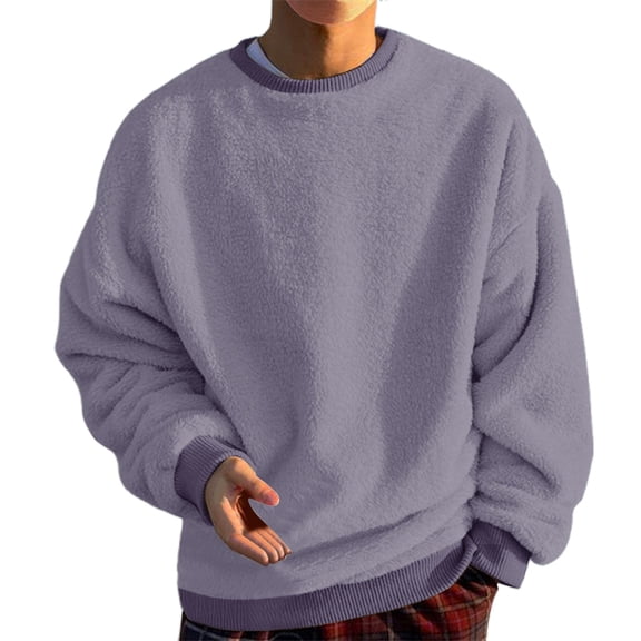 ZHOGXU Solid Color Crew Neck Sweatshirts For Men Hoodless Fleece Pullover Long Sleeve Athletic Top Streetwear Gym Workout Comfortable Loungewear