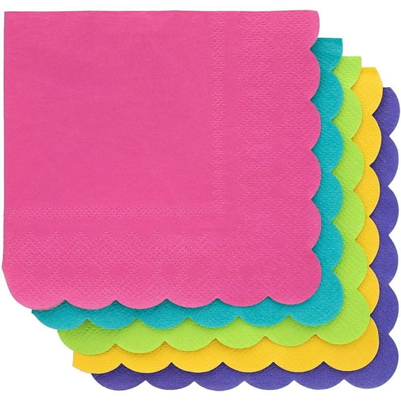 Juvale 2-Ply Paper Cocktail Napkins - Decorative Scalloped Edge Design - Absorbent 2-Ply Colorful Napkins - Disposable Party Supplies - Pack of 200, 5x5 In Folded, 10x10 In Unfolded