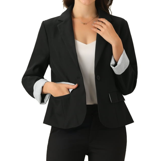 Saco de traje de oficina CHIC INSPIRAR para mujer, chaqueta de un botón en contraste, color negro M