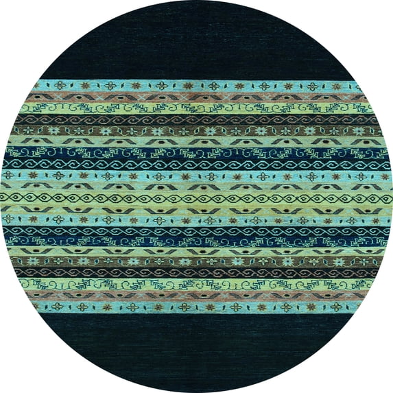 Ahgly Company Indoor Round Abstract Light Blue Modern Area Rugs, 4' Round