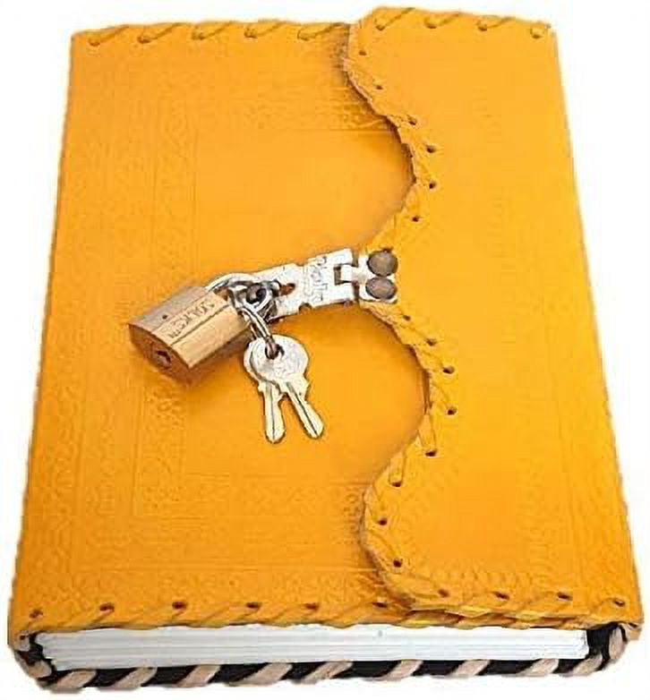 PRASTARA GENUINE Leather Cover Lock Diary 200 Pages, 5 x 7 Inches (Yellow)