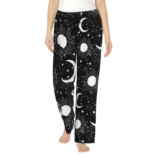Balery Crescent and Stars Pantalones de pijama para mujer, pijamas ultraligeros, pantalones de estar por casa-3X-Large