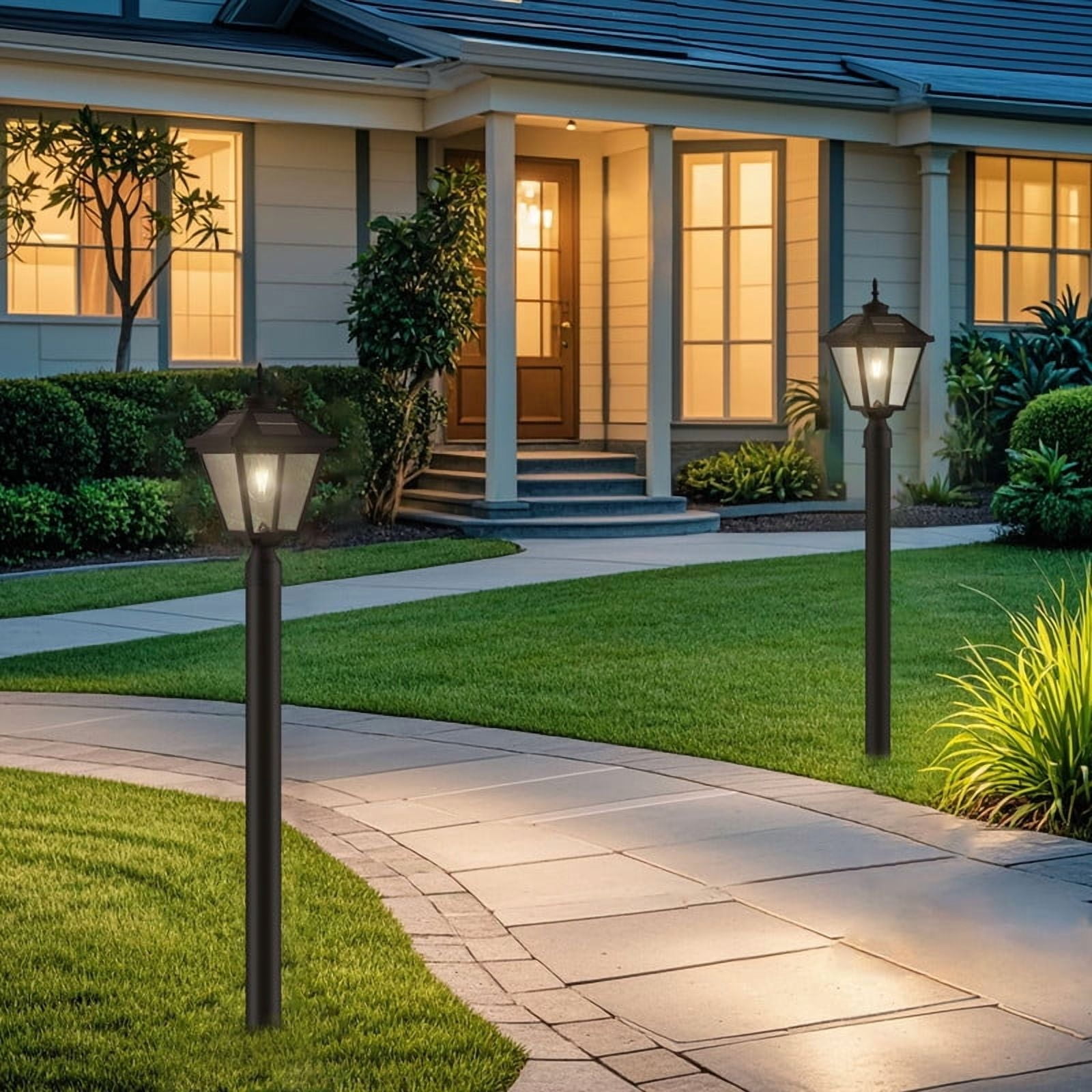 Cedar Hill 22-in Black Clear Glass Outdoor Solar Post Lantern Dusk-to-Dawn