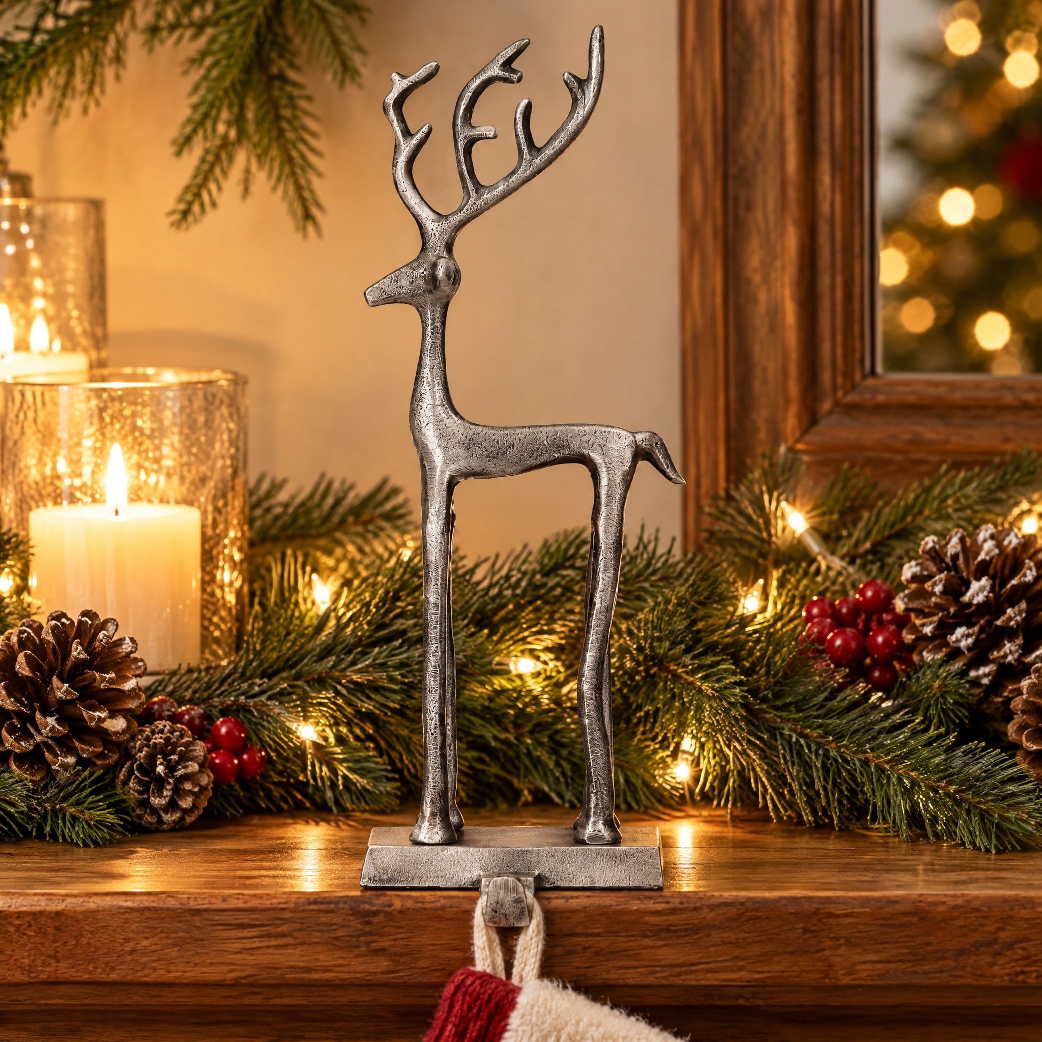 Large Silver Reindeer Christmas Stocking Holder, 14", by Holiday Time