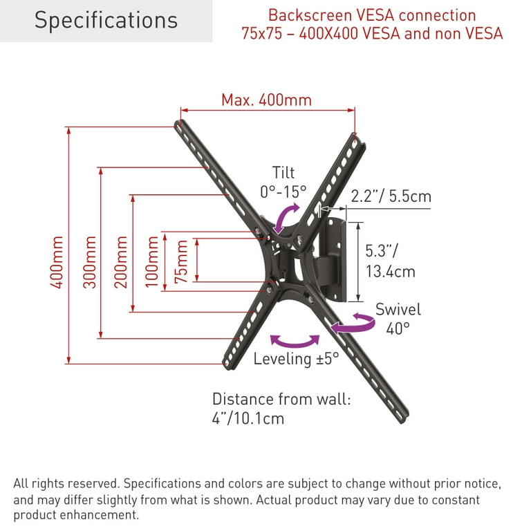 Sturga Slim TV Wall Mount Bracket – Fits 28 To 65 Inch Flat Screens – VESA 200x200 To 400x400 – Lifetime Warranty