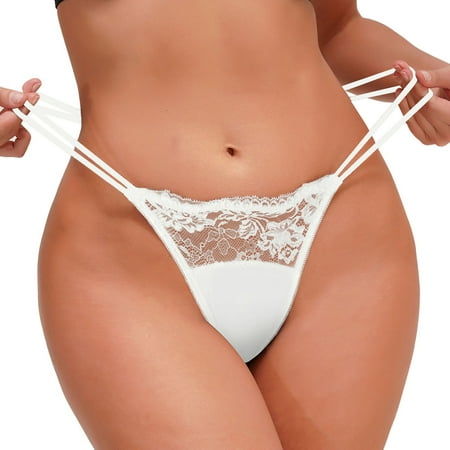 Yesqmun Thongs for Women Boxer Shorts Women Lace Sexy Underwear G String Lingerie Bikini Brief No Boundaries Panties for Women(Clearance Items)White S