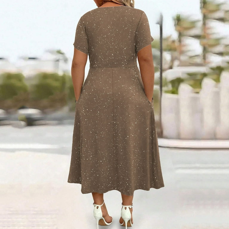 Ovbmpzd Dress Women Bronze Maxi Plus Size Dress Short Sleeve Long Dresses Womens Holiday Dress XL, Women's Ovbmpzd Dress Women Bronze Maxi Plus Size Dress Short Sleeve Long Dresses Womens Holiday Dress XL, Women's