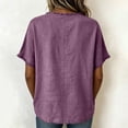 thumbnail image 3 of WULMLEO Women's Linen Blend Frayed Edge Tunic Top, Short Sleeve Crew Neck Casual Blouse with Raw Fringe Detail Purple XL, 3 of 3