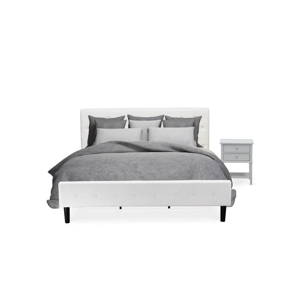 East West Furniture NL19K-1VL14 2 Pc King Bedroom Set - 1 King Bed White Velvet Fabric Headboard and 1 Nightstand - Urban Gray Finish Nightstand