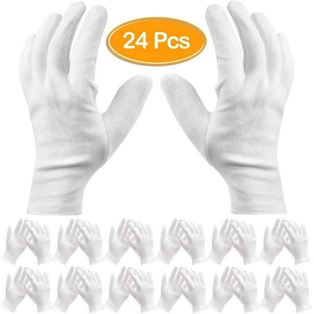 Paquete de 24 guantes de algodón blanco, guantes de trabajo, guantes de hidratación cosmética para manos secas y eczema, inspección de joyas (grueso) JAMW Sencillez