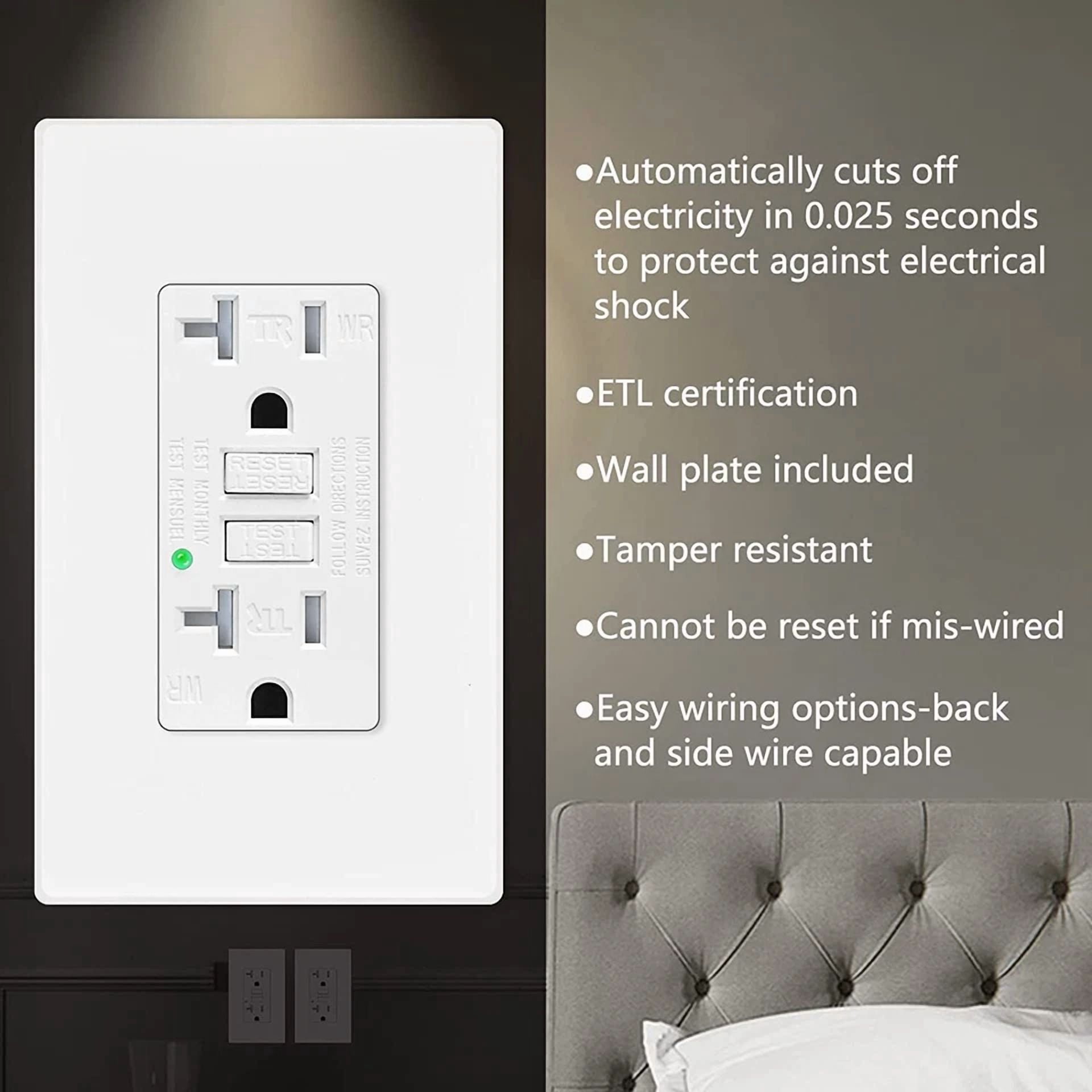 CIRCLE- 20 Amp Gfi Outlet Duplex Receptacle Ground Fault Circuit Interrupter Tr Wr Etl
