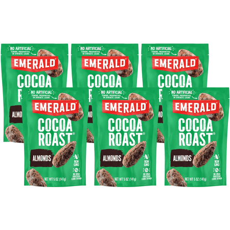 Emerald Nuts, Cocoa Roast Almonds, 5 oz Resealable Bag (Pack of 6)