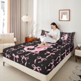 thumbnail image 3 of Manfei Girls Kawaii Bow Personalized Initial J Full Size Sheets 4-Piece,Vintage Polka Dots Bed Sheets for Kids Teens,Microfiber Bedroom Decor, 3 of 5