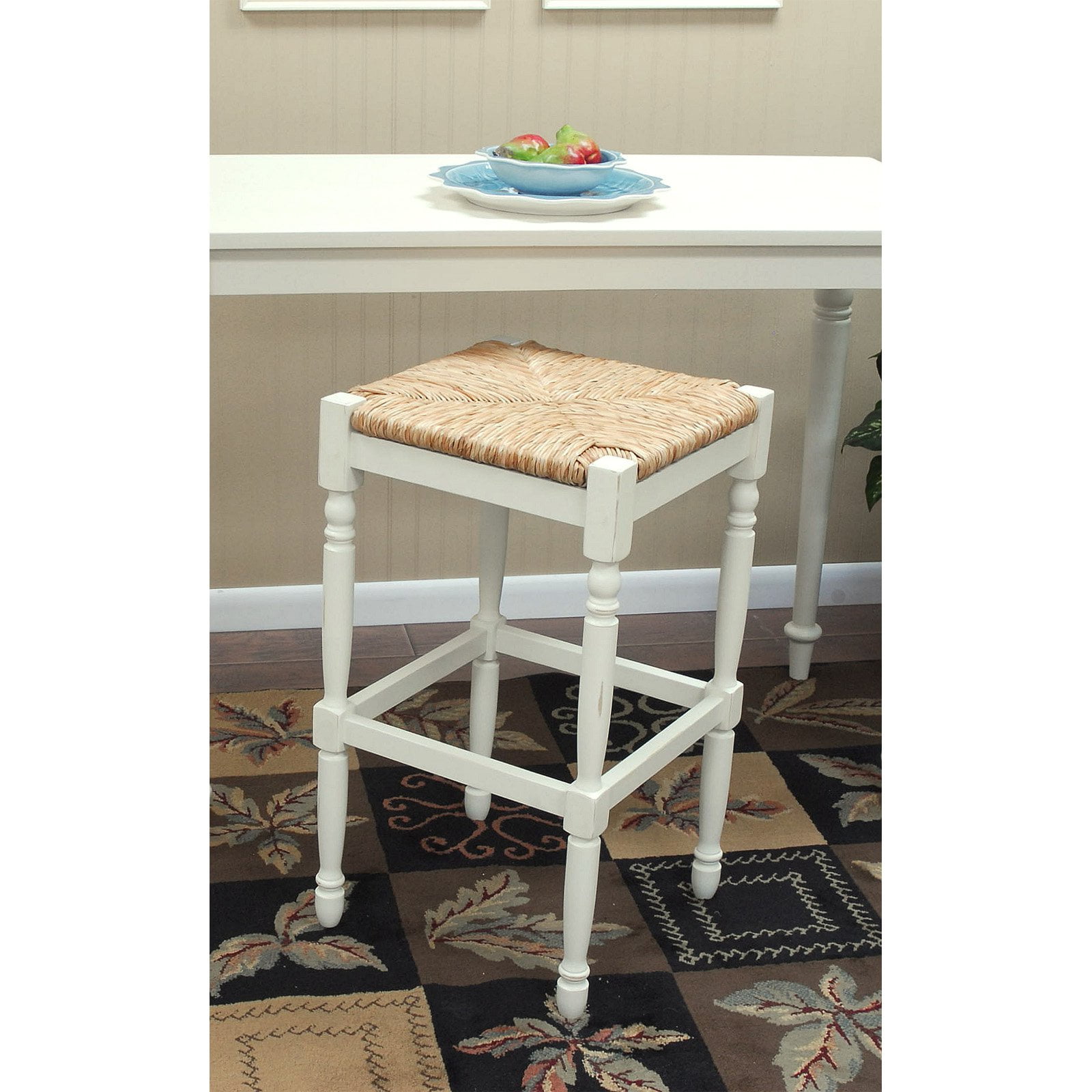 Carolina Gilbert 29 5 In Bar Stool Antique White With Rush Seat Bar Stool Antique White With Rush Seat