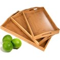 thumbnail image 1 of Paquete de 3 bandejas para servir, bandeja grande para servir de bambú con asas Juego de bandejas para servir de madera para café, comida, desayuno, cena, 1 of 5