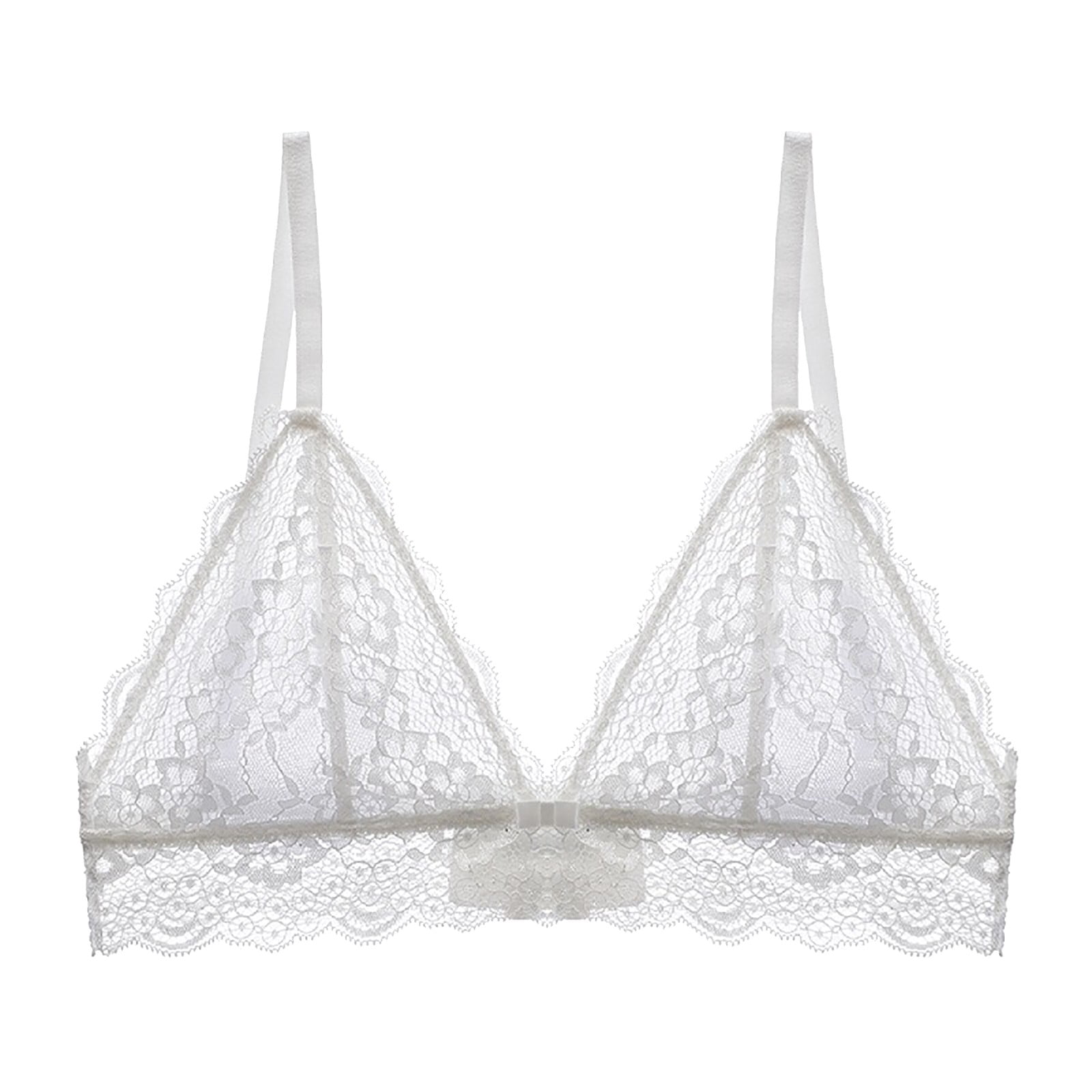 CLZOUD Wide Strap Bras for Women White Lace Lace Bralette with