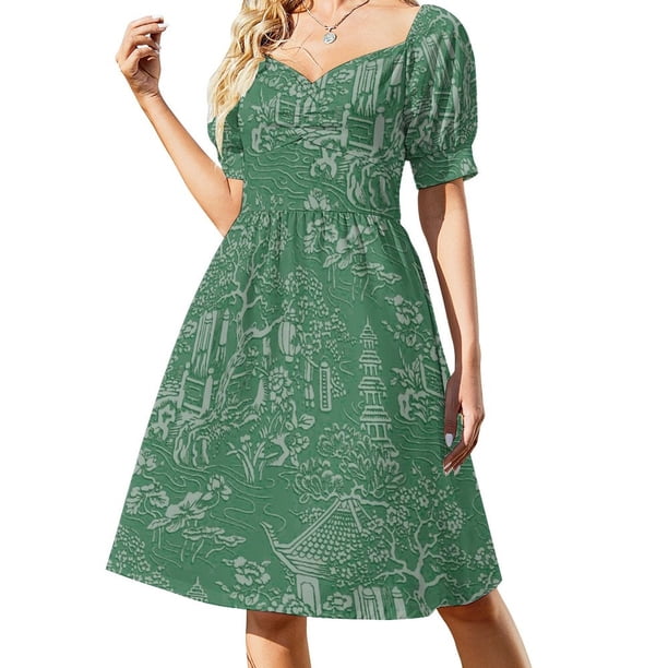 Vestido de fiesta de manga corta con estampado de la Pagoda Verde del Día de Lewis Foreman, vestidos largos y elegantes para mujer