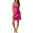 thumbnail image 2 of INSPIRE CHIC Women's Lounge Dresses Satin Nightgowns V Neck Spaghetti Strap Cami Pajamas Shirt Night Dress L Hot Pink, 2 of 5